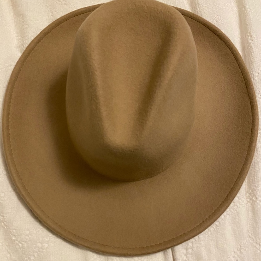 Tan felt flat brim hat